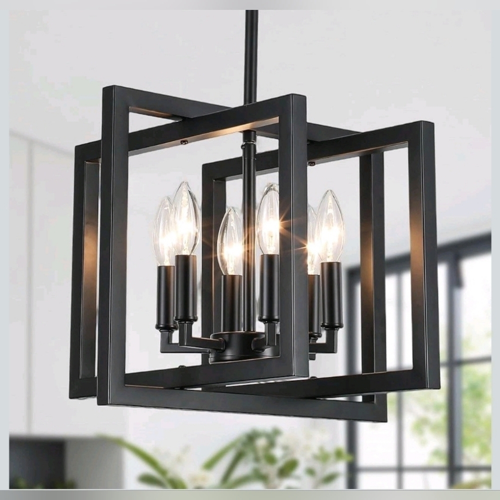 Black Chandelier,6-Lights E12 Farmhouse Chandelier for Dining Room Light